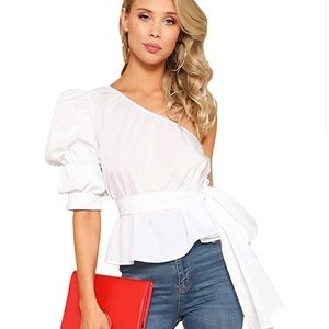 Romwe Women’s one shoulder short puffsleeve blouse